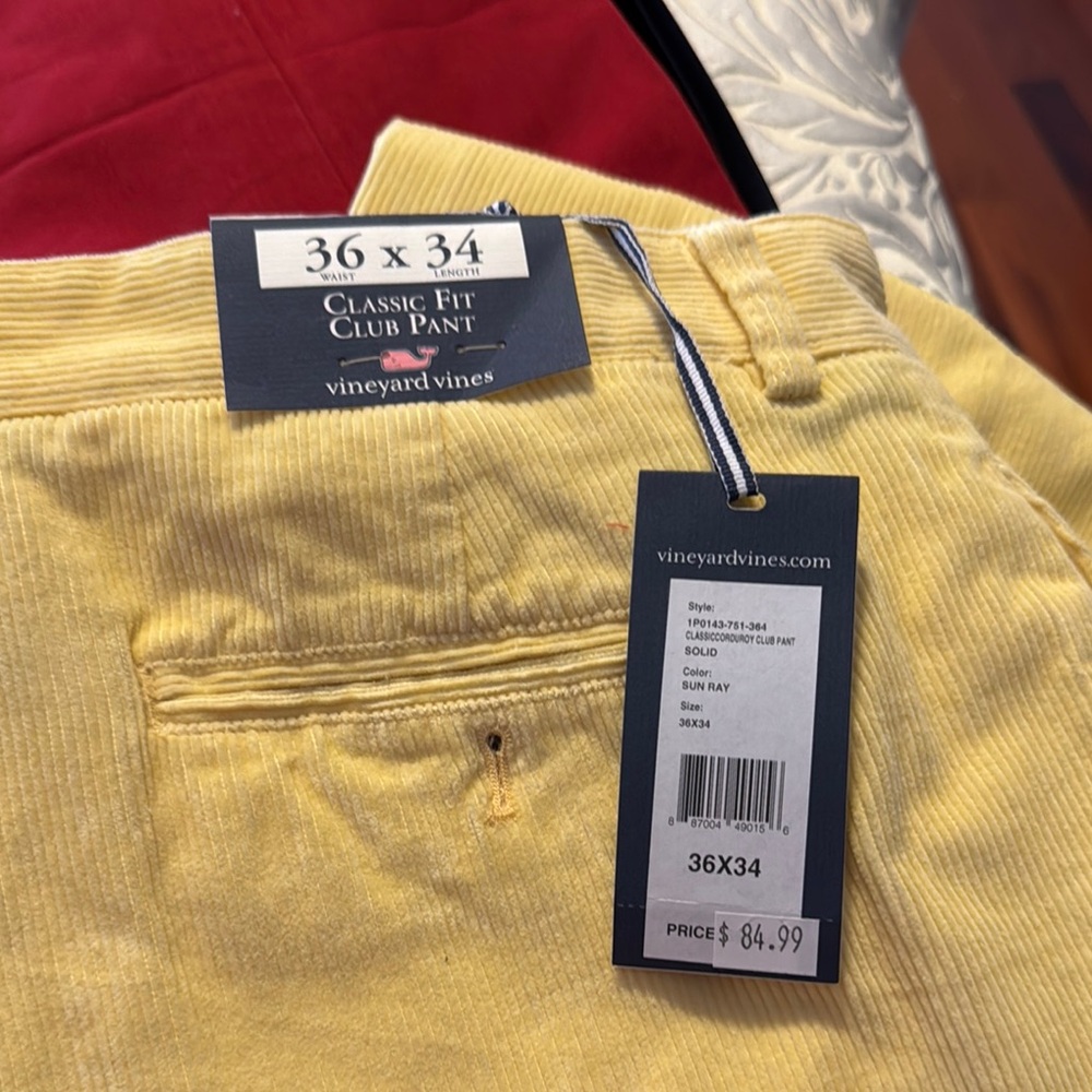 Vineyard Vines Yellow Corduroy Pants